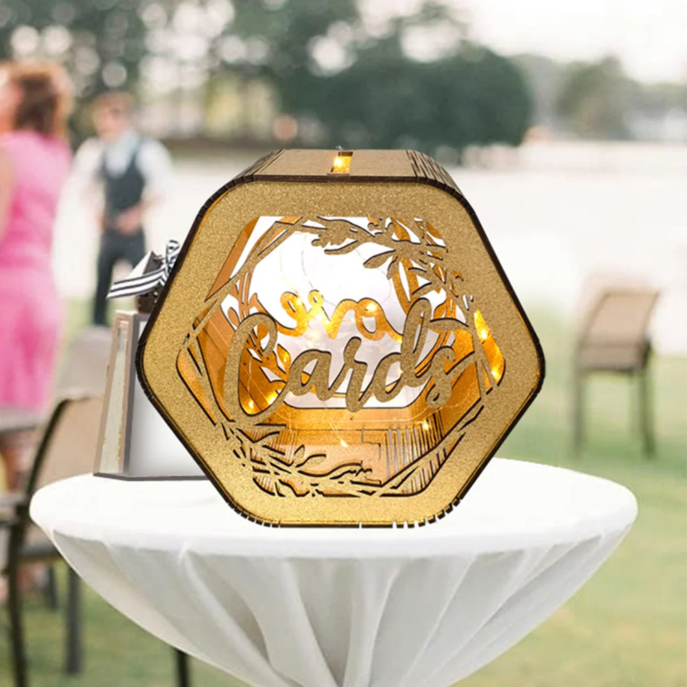 

Wood Card Box Natural Hexagonal Hollow Wedding Greeting Card Holder Box for Party Decoration Anniversary Cards Container