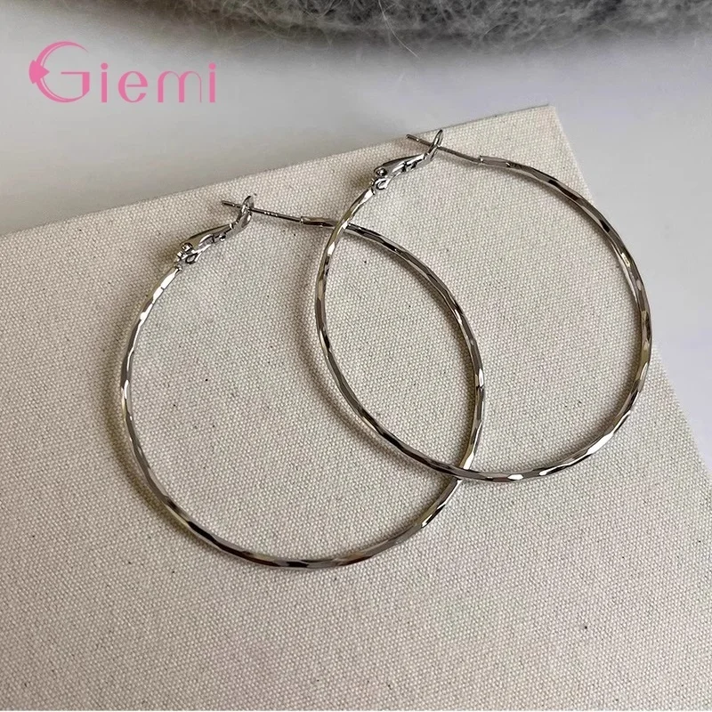 

925 Sterling Silver Metal Hoop Earrings 2025 New Style Oversized Fashionable Accessories Simple Circle Design Ear Jewelry