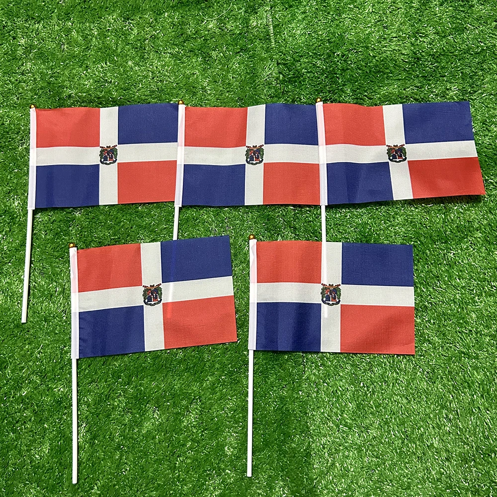 Dominican Republic hand flag 14 * 21cm 10/20/50/100pcs Dominican Republic Hand Waving National Flag With plastic pole