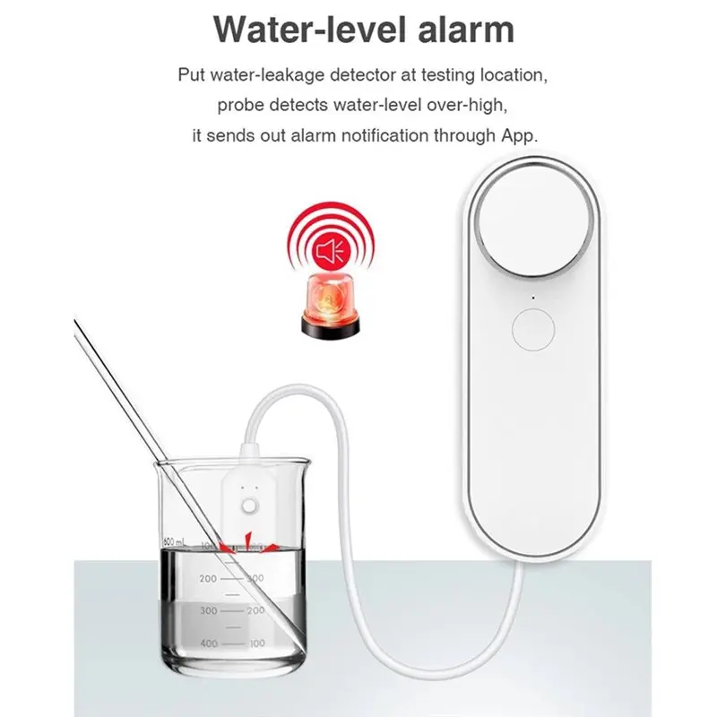 B50B-Wifi Water Leak Detector 5M 90DB Dual Sensor Smart Life APP Remote Monitoring Flood Alert Overflow Security System