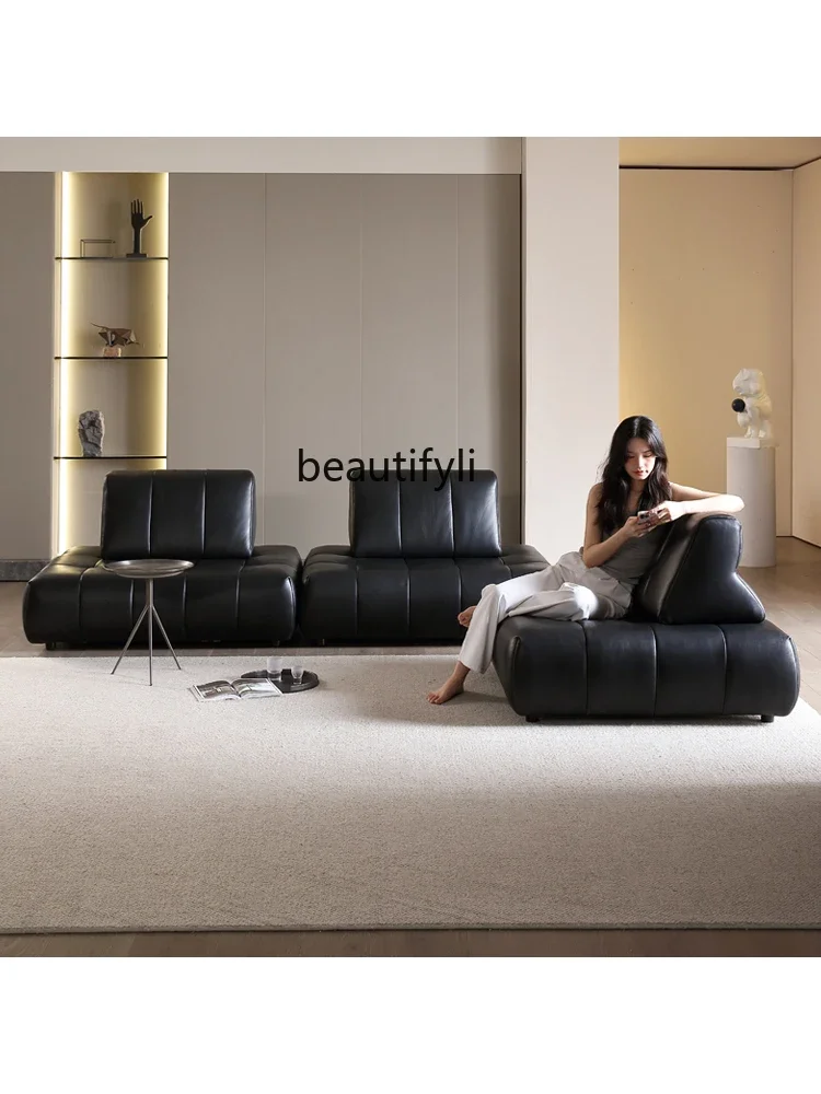 Modern Minimalist Tofu Block Module Combination Sofa Minimalist Top Layer Cowhide Leather Sofa