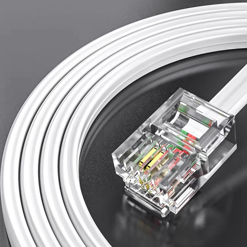 

1M/2M/3M/5M RJ11 6P2C Connector 2-core Flat Telephone Cable Signal Wire Handset Line White