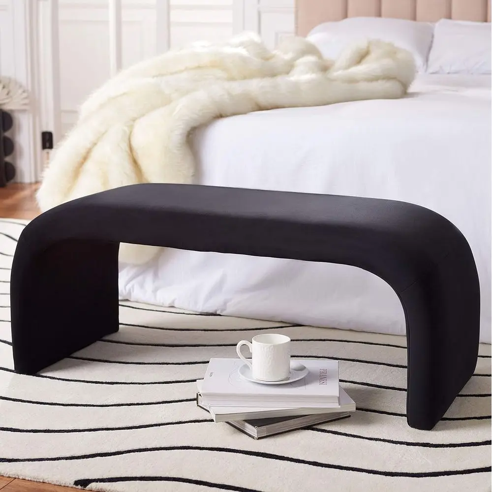Home Collection Tenko Modern Black Velvet Bench Fully Assembled BCH1300B
