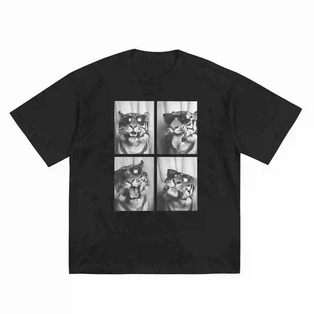 Tigers Wearing Glasses Photo Booth Short Sleeve Tee 100% Cotton T-Shirt