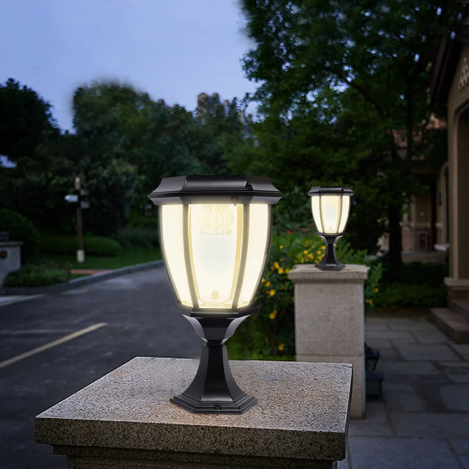 2pcs Post Light Solar Lamp Outdoor Lights Lantern Cap Pillar Deck Fence Pier Landscape Led Fixture Pathway Yard Dawn Dusk Garden