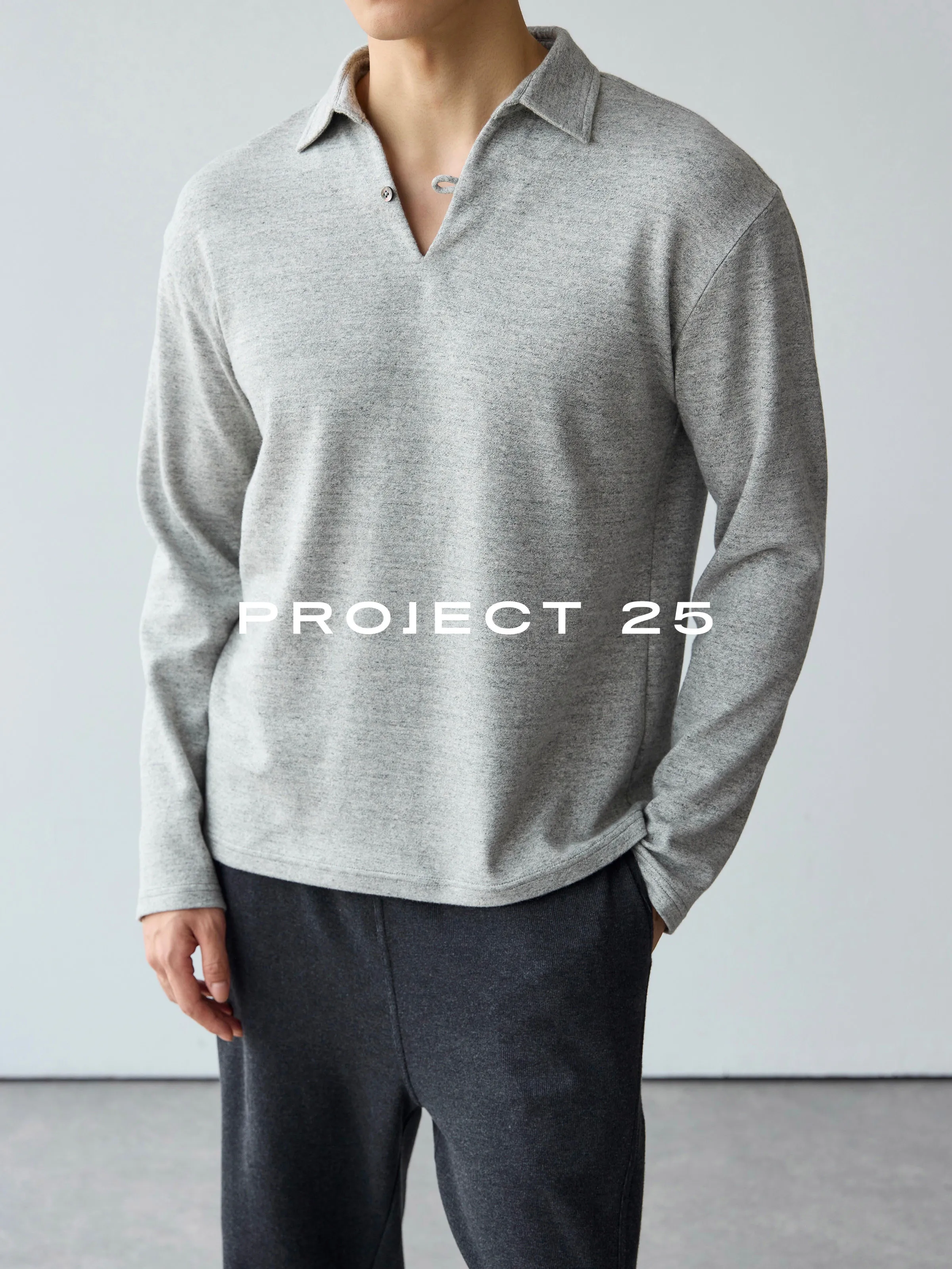 PROJECT 25 Men Long Sleeve Polo T Shirt Cotton Wool Blend One Button Open Collar Soft Touch Basic Bottoming Shirt For Men