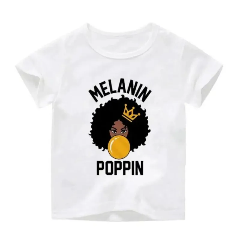 Camiseta negra con estampado de princesa melanina para niña, camisetas divertidas para cumpleaños, Top bonito