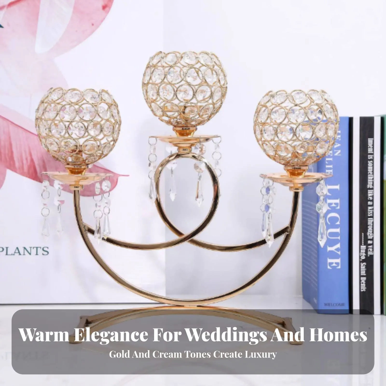 Vintage Metal Candle Holder, European 3-Branch Stand, Crystal Sphere Decoration, Creative Wedding Prop, Home Decor view 4