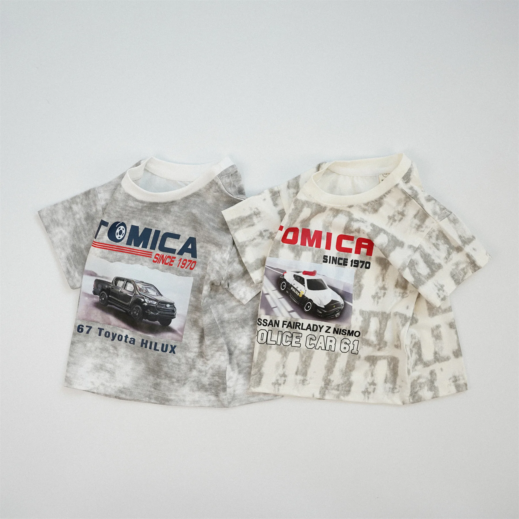

Car Print Vintage Washed Kids Summer T-Shirt Letter Short Sleeve T-Shirt Cotton Casual Tee for Boys Girls Fashion Student Top