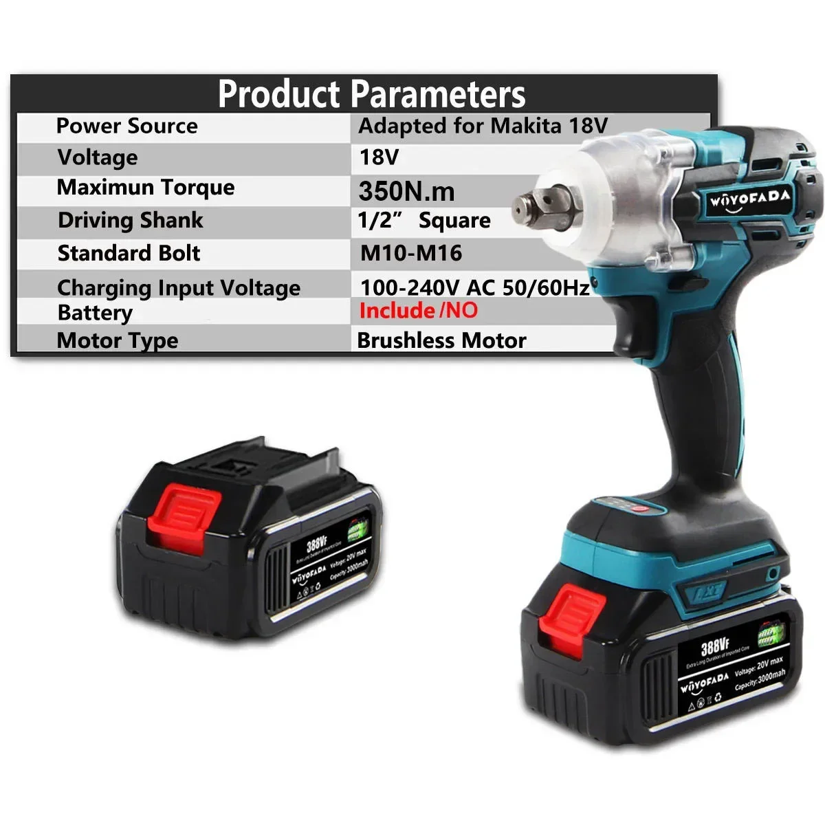 Electric Impact Wrench Brushless Cordless Electric Wrench 1/2 inch Compatible Makita 18V Battery Screwdriver Power Tools