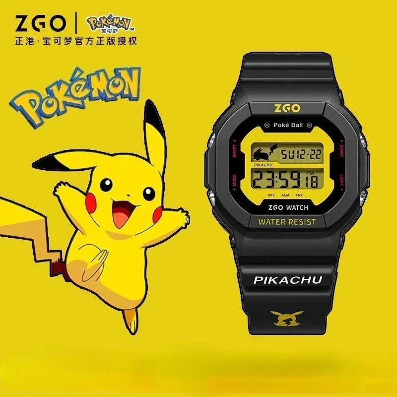 Relógio Pokemon masculino co-brand, relógio de quartzo Pikachu impermeável, presentes eletrônicos para estudantes, esportes e tendências