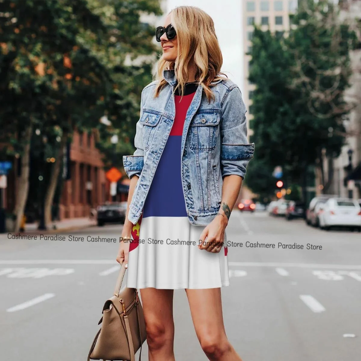 Women Casual Knee Women's Dress Serbian Flag O Neck Sleeveless Above Dress