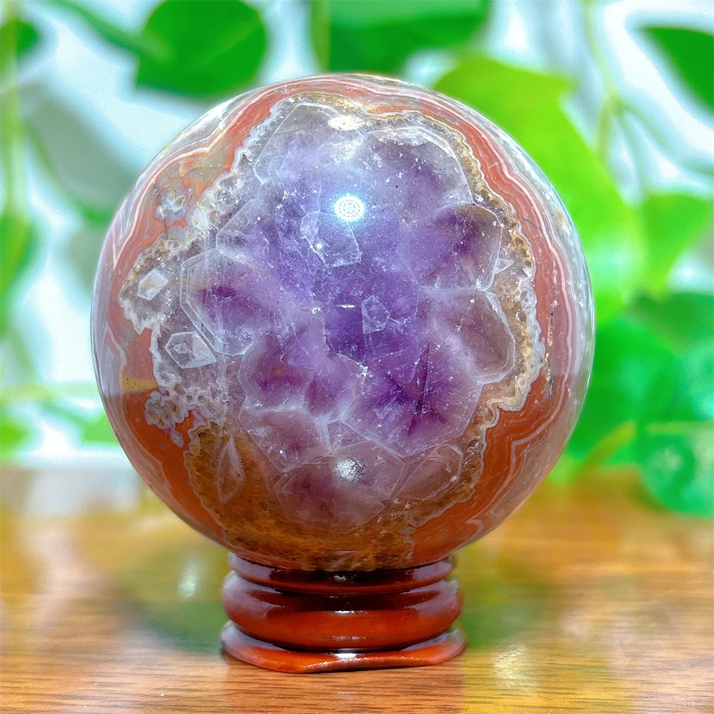 Dream Amethyst Sphere Crystal Natural Quartz Stone Home Decoration Minerals Reiki Craft Gifts Energy Healing Meditation +Stand