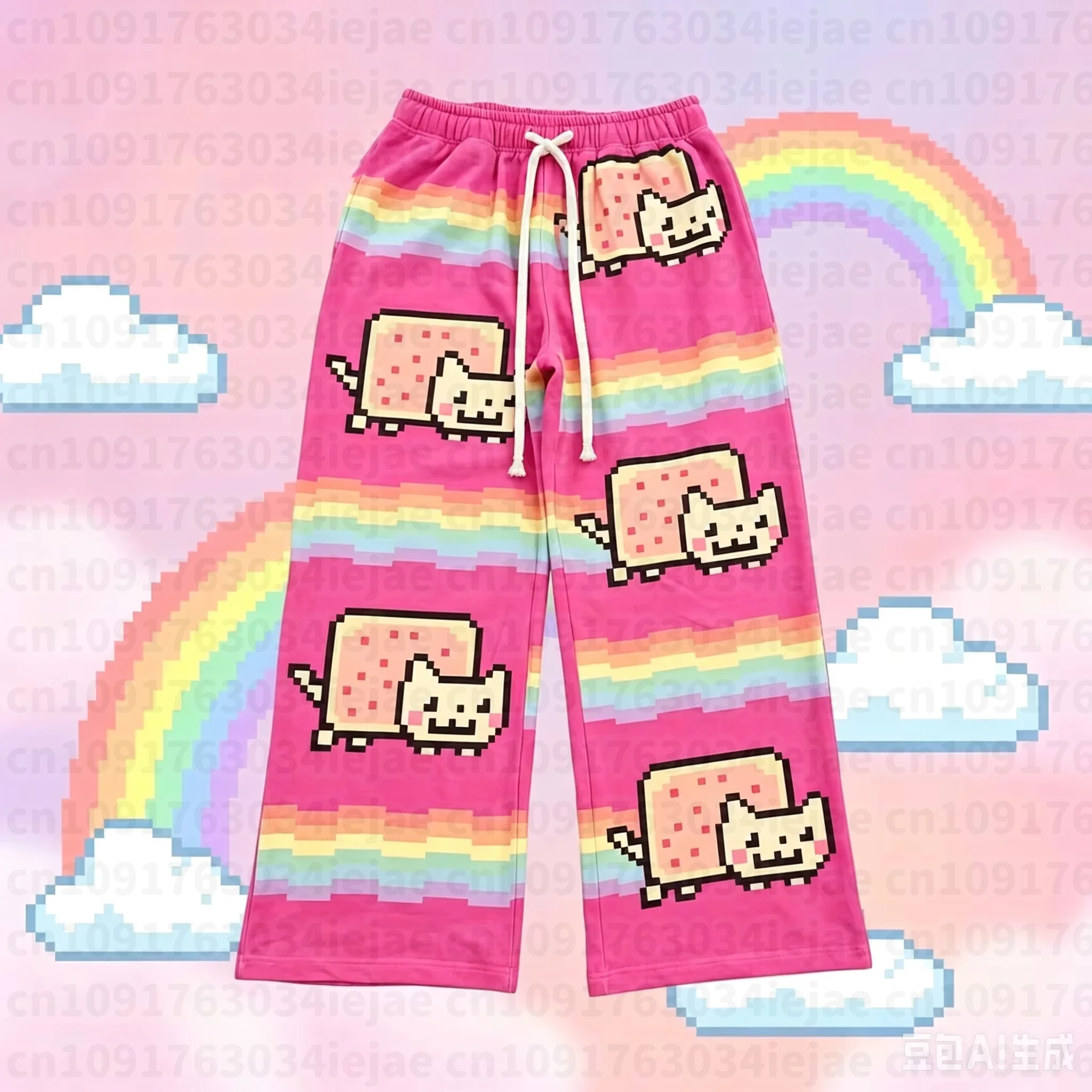 2026 Hip-Hop Cartoon-Katze Rosa Herren Kinder Freizeithose Y2k Harajuku Lose Jogginghose mit Kordelzug Familienhose Streetwear-Sweatpants – Detail 5