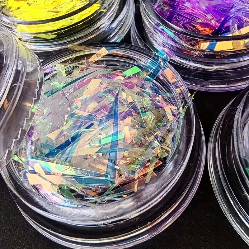 4 Boxes of Rainbow Glass Nail Art Sequins - Multi-Color Reflective Mirror Design Sequins for Nail Decoration, Aurora Glass Paper Stickers for DIY Nail Art, Smooth Texture, Beauty Professionals, Salon Supplies