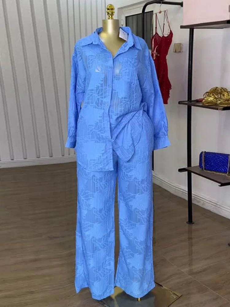 

Sister Star Women's Suit Sweet Fresh Lapel Patch Pocket Long-sleeved Shirt High Waist Straight Pants Commuter Two-piece Set