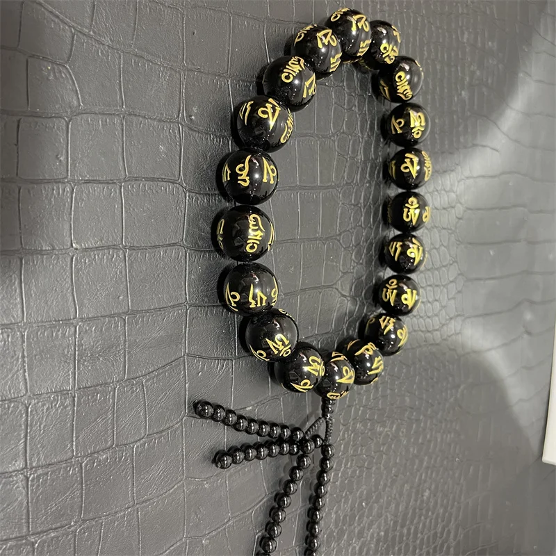 Natural Obsidian Buddha Beads Car Rearview Mirror Hanging Interior Decor Ornament
