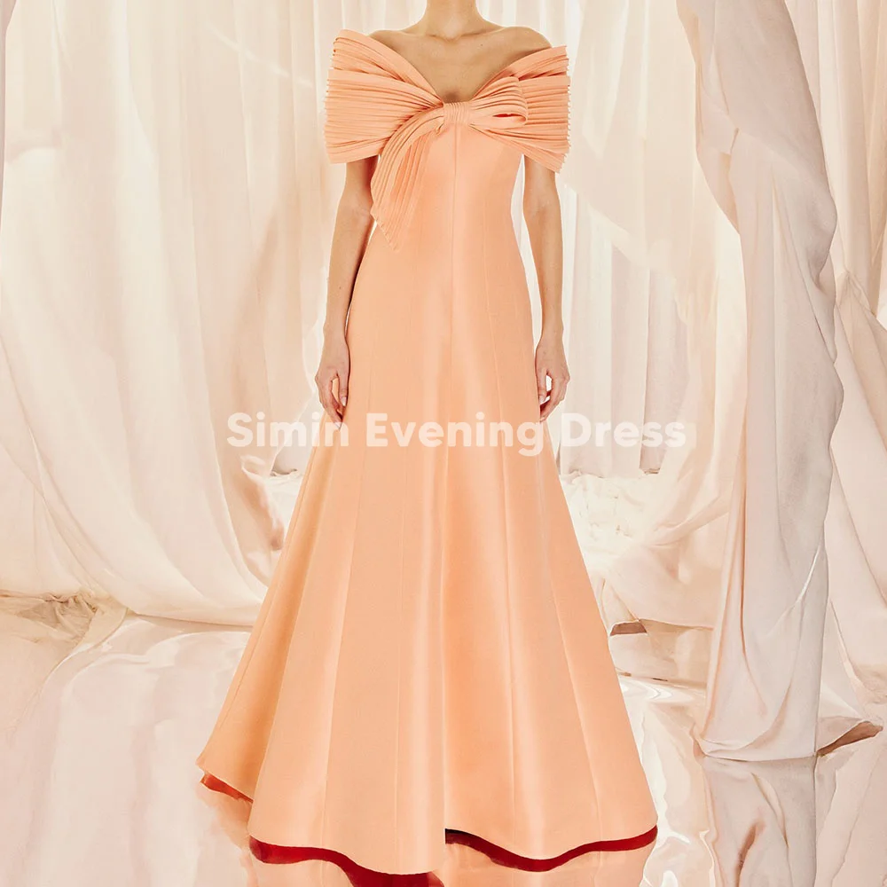 

Simin Strapless Pleats Bow A Line Floor-Length Saudi Evening Dresses With Sleeveless Formal Elegant Party Dresses for Women 2025
