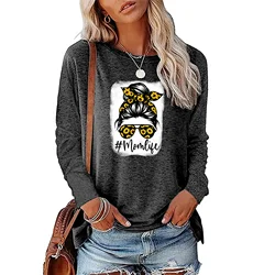 Sunflower bandana print women's long sleeve T-shirt women's casual top