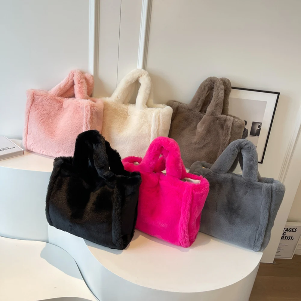 

Женские пушистые сумки-тоут, мягкая плюшевая сумка на плечо, милая нечеткая сумка-саквояж, модная повседневная сумка для свиданий большой вместительности