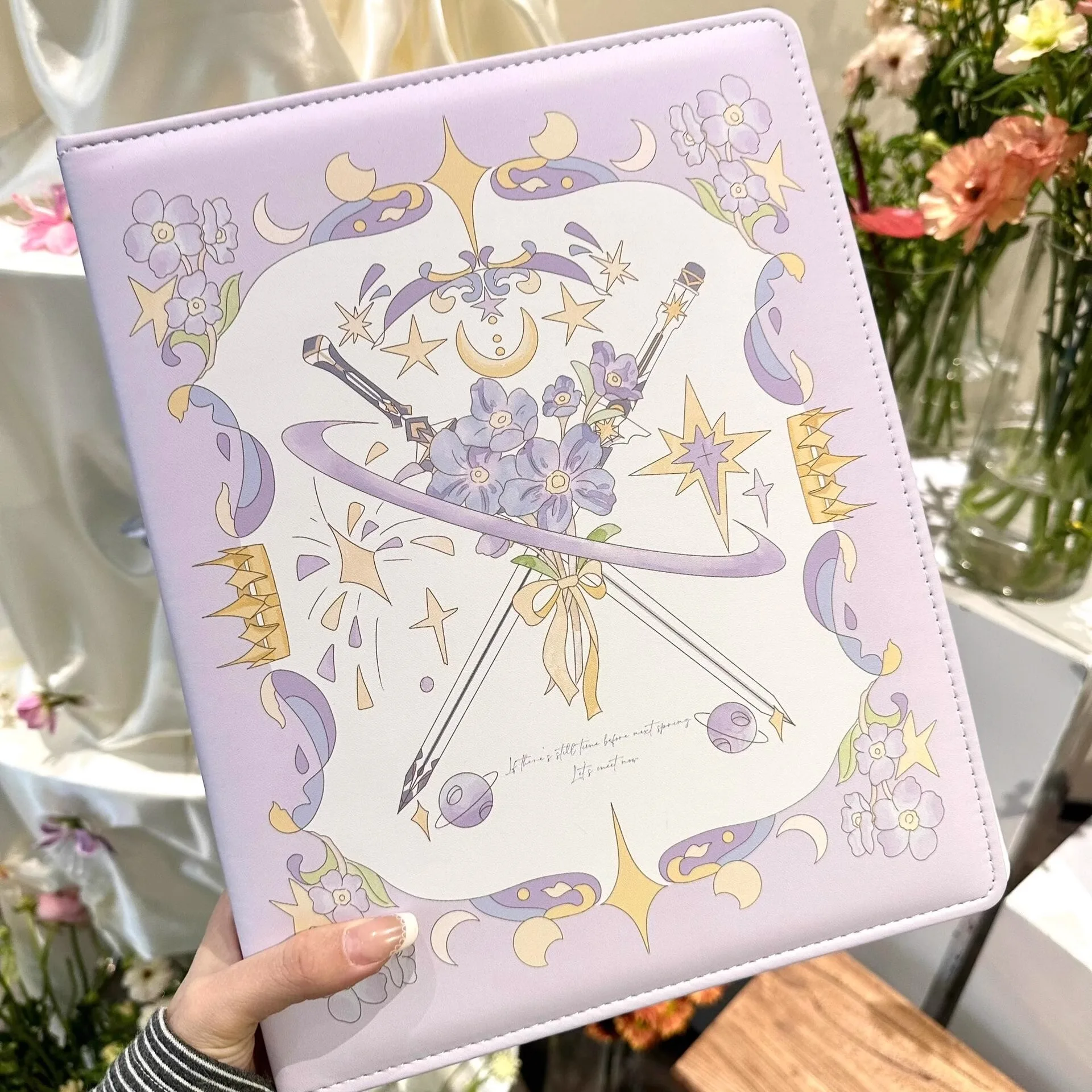 

Purple Starry Blossom A5/A4 Binder Premium Leather Card Collection Book for K-Pop Cards, Instant Photos Memorabilia Photo Album