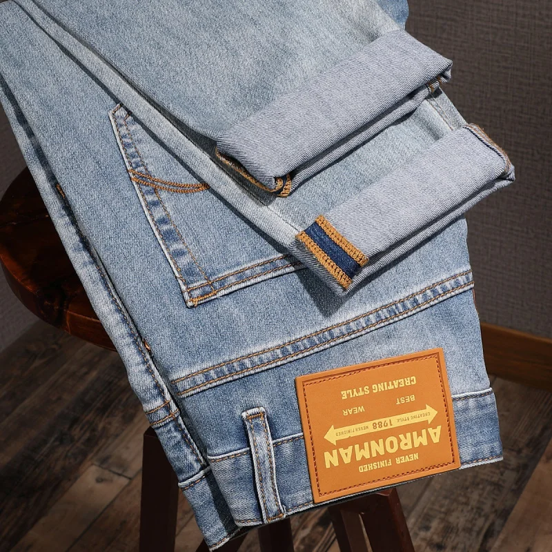 الراقية ضوء اللون الجينز الرجال الصيف رقيقة لينة تمتد ضئيلة صغيرة مستقيم الساق عارضة السراويل