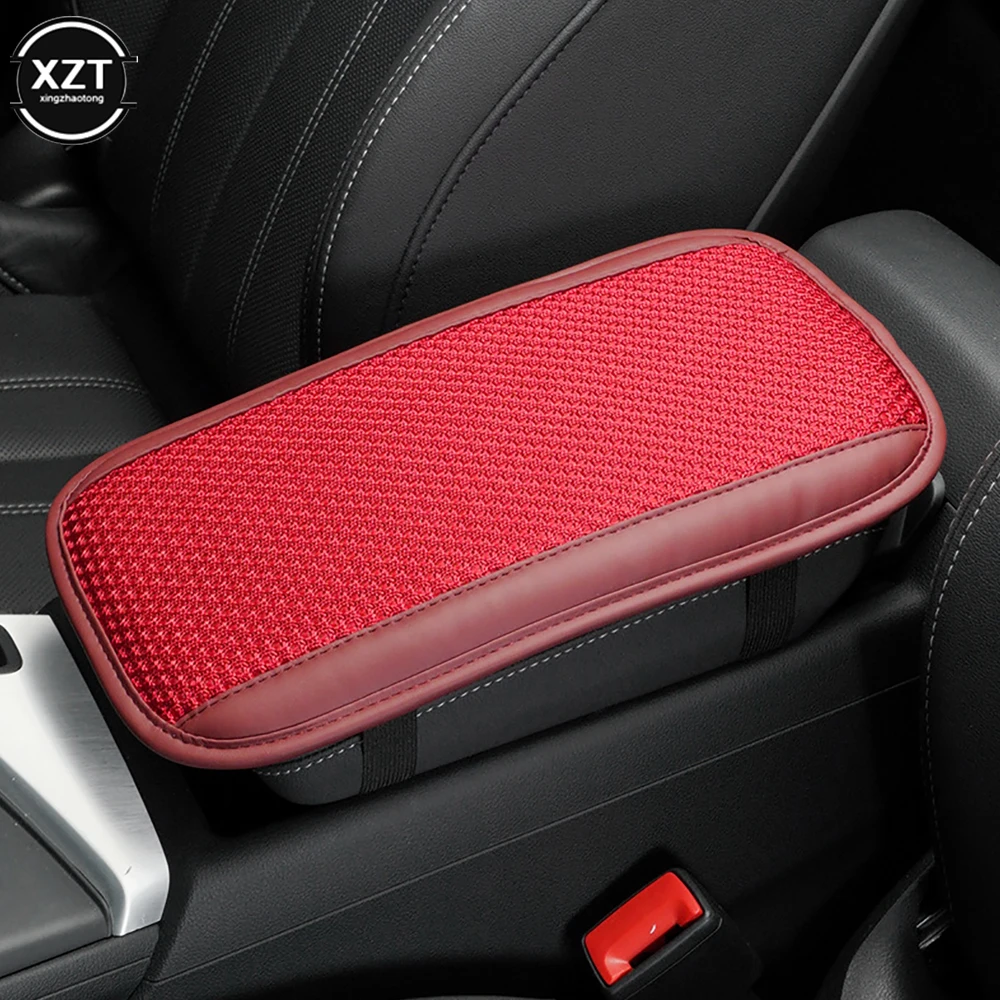 Universal Soft PU Leather Car Armrest Pad Breathable Ice Silk Mat Cushion Car Center Armrest Cover Arm Height Pad Four Seasons