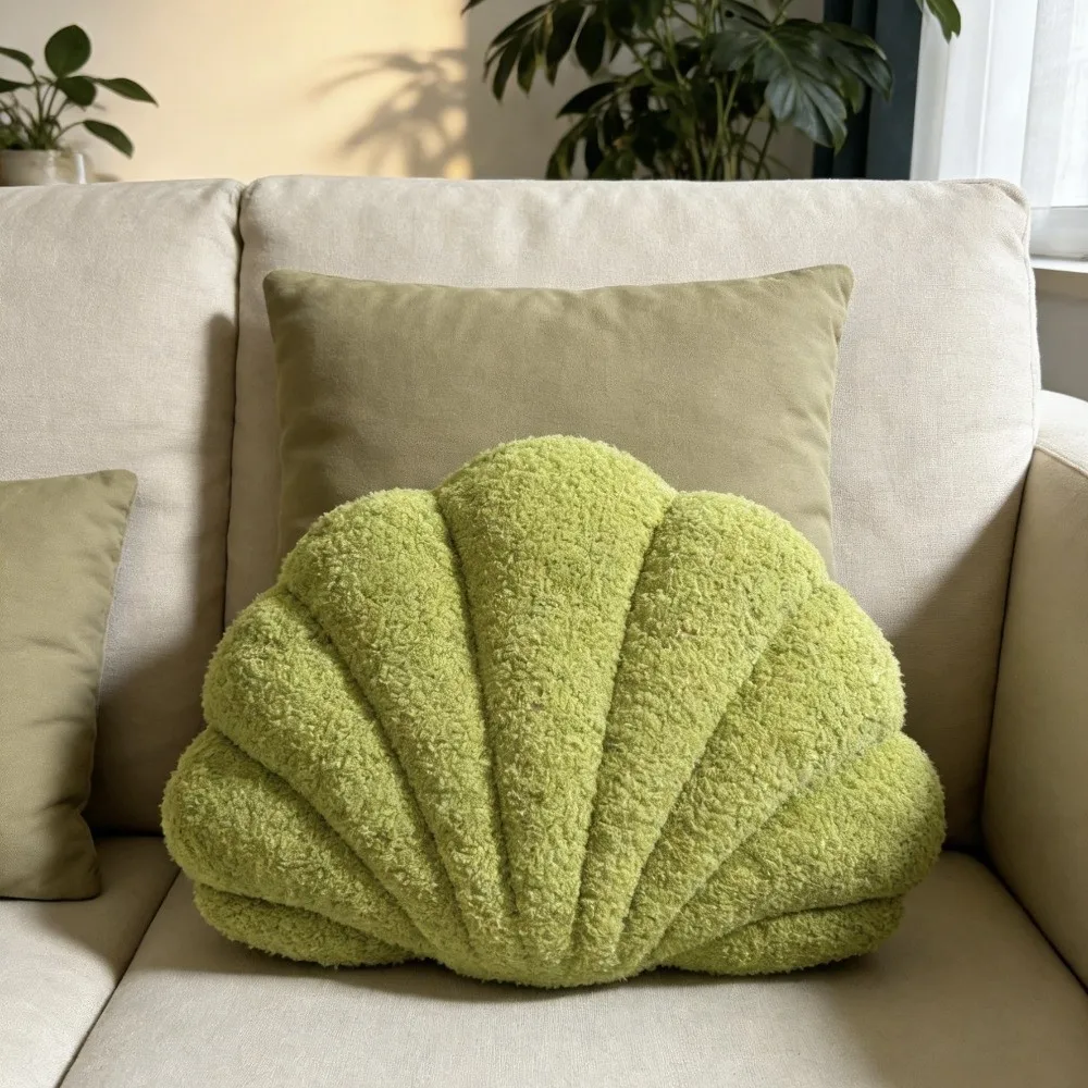 Modern Seashell Throw Pillow Plush Soft Sofa Cushion Fluffy Solid Color Office Decor Pillow