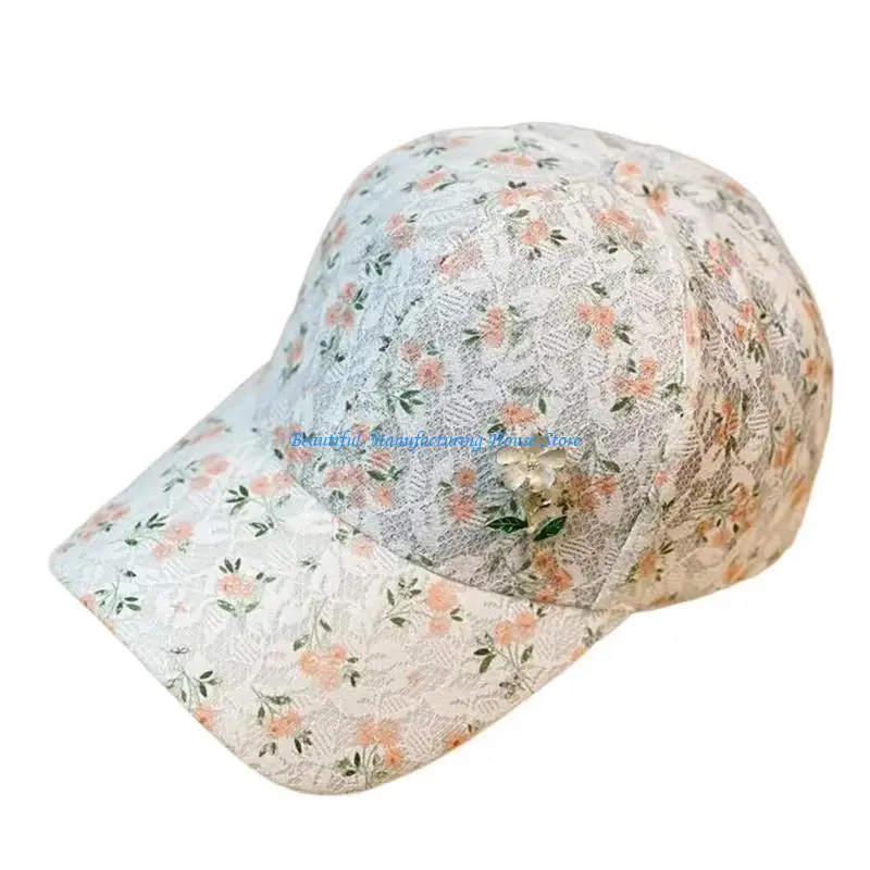 

E56A Girl Woman Baseball Caps for Outdoor Travel Breathable Lace Floral Sun Hat