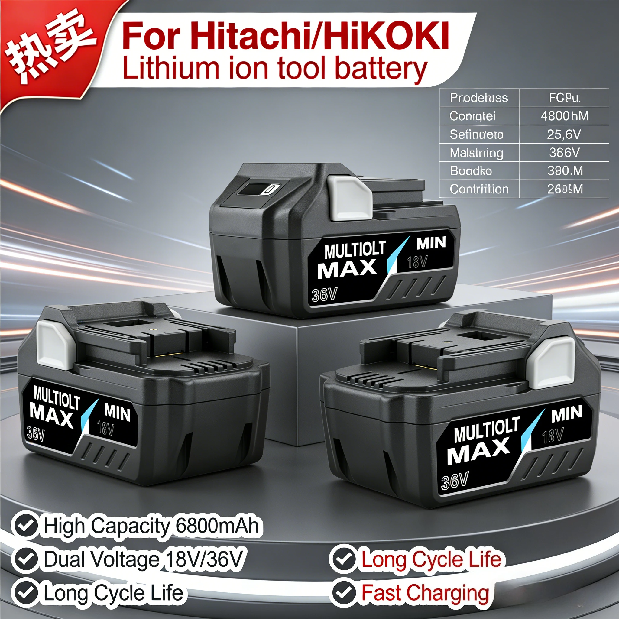 For Hikoki Hitachi 18V 36V Cordless Tools BSL36A18 BSL1815 BSL1840 BSL1860 New Upgraded 18V 6800mAh Rechargeable Battery