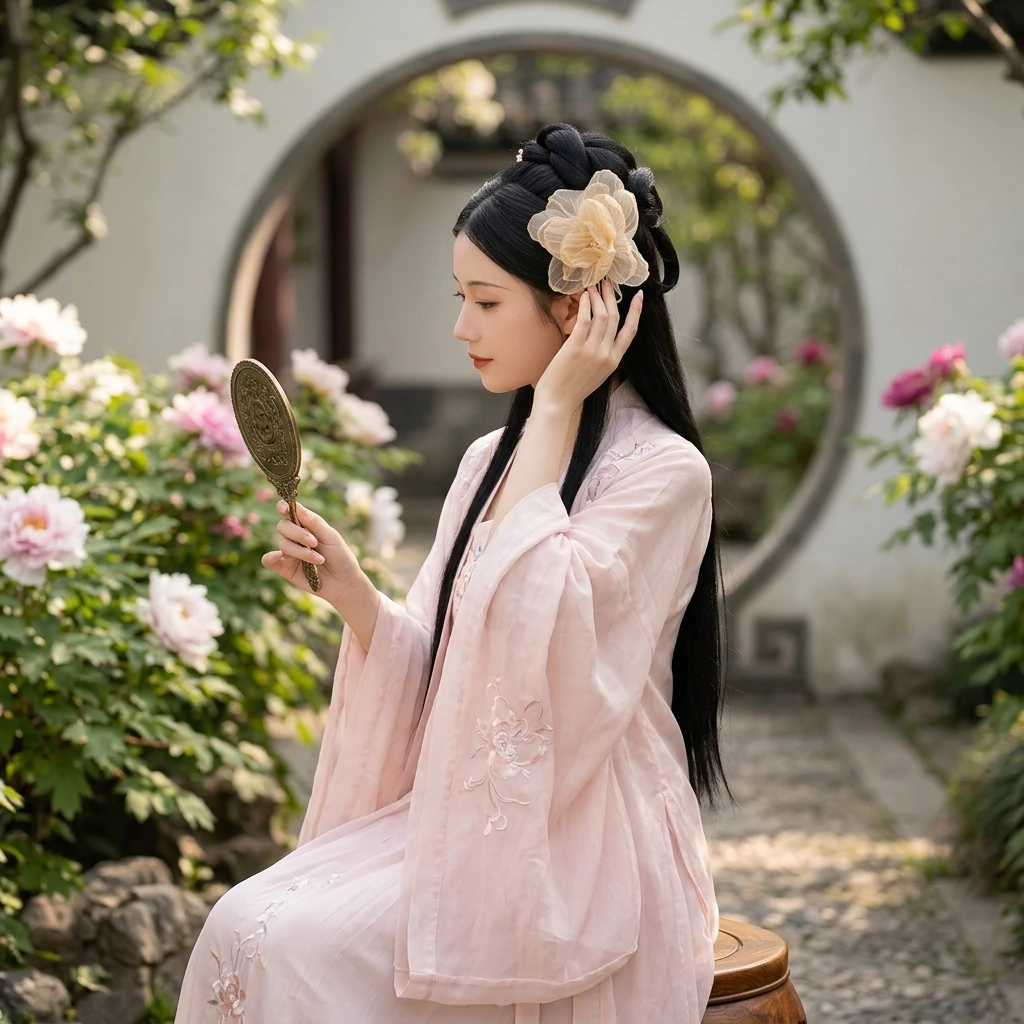 Peigne à cheveux élégant, coiffe Hanfu pour femmes, accessoire de cheveux vintage en soie avec fleur, style chinois rétro, accessoires de photographie cosplay