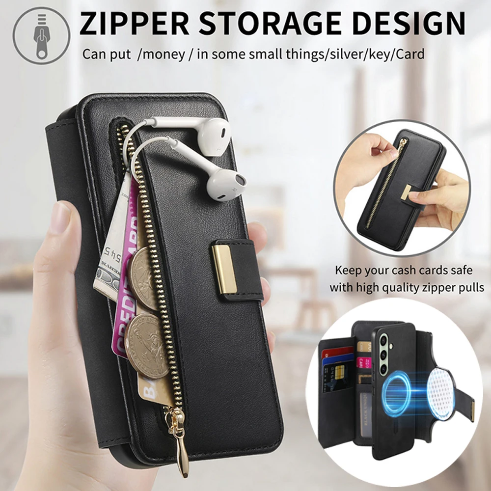 

Для Samsung Galaxy S25 S24 S23 Ultra 5G 2в1 съемный кожаный чехол-кошелек на молнии для Galaxy S24 FE S25 Edge S23 Plus Cover