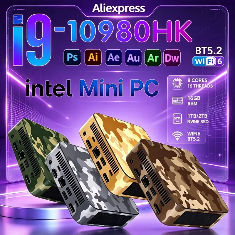2026 Intel Core I9 10980HK Windows 11 Mini PC Computer 16GB 8GB RAM 1TB M.2 SSD WiFi6 BT5.2 4K HD Portable Desktop Pc