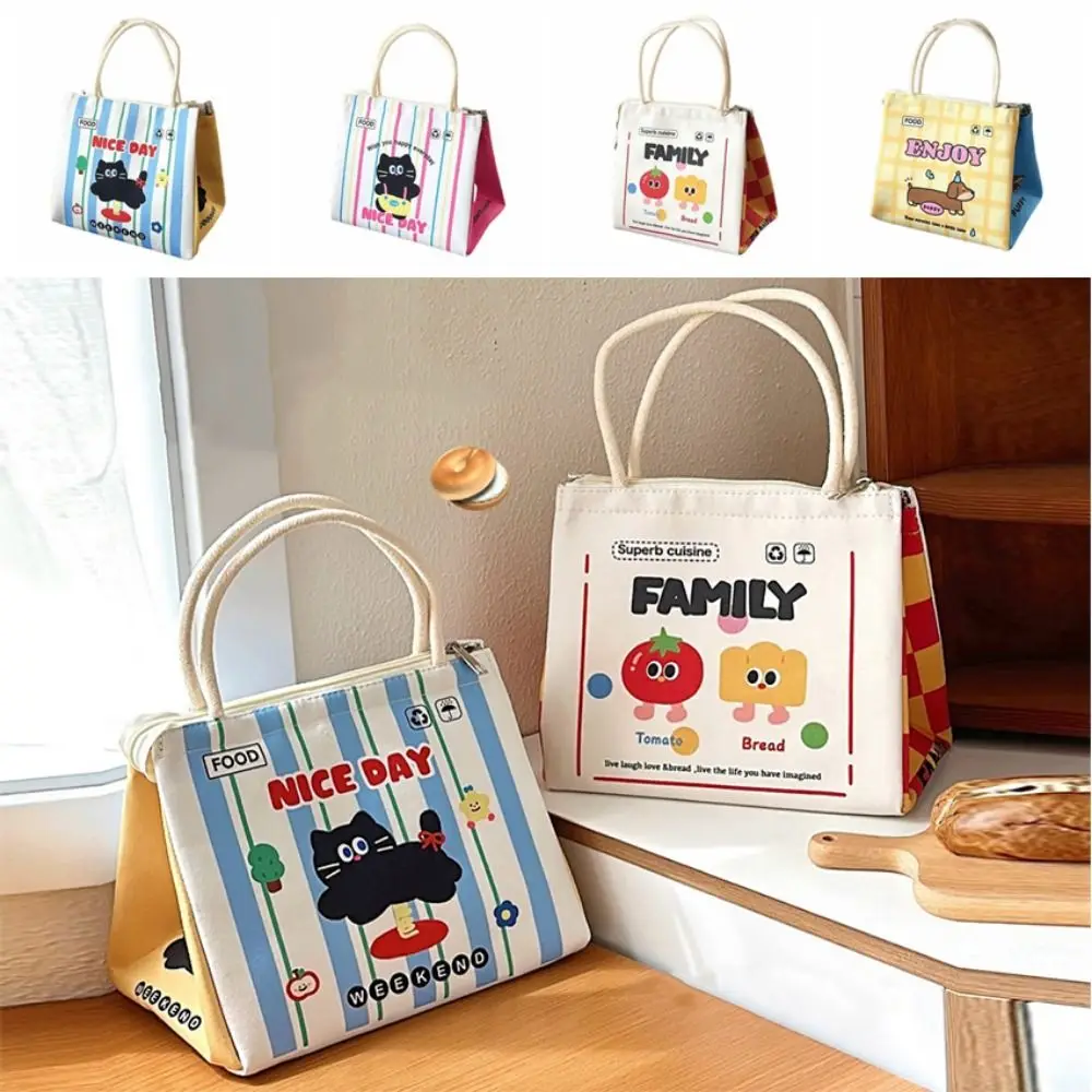 

Kawaii Cartoon Lunch Box Bag Cute Animals Pattern Portable Insulated Tote Bag Collapsible Thickened Thermal Lunch Pouch Women