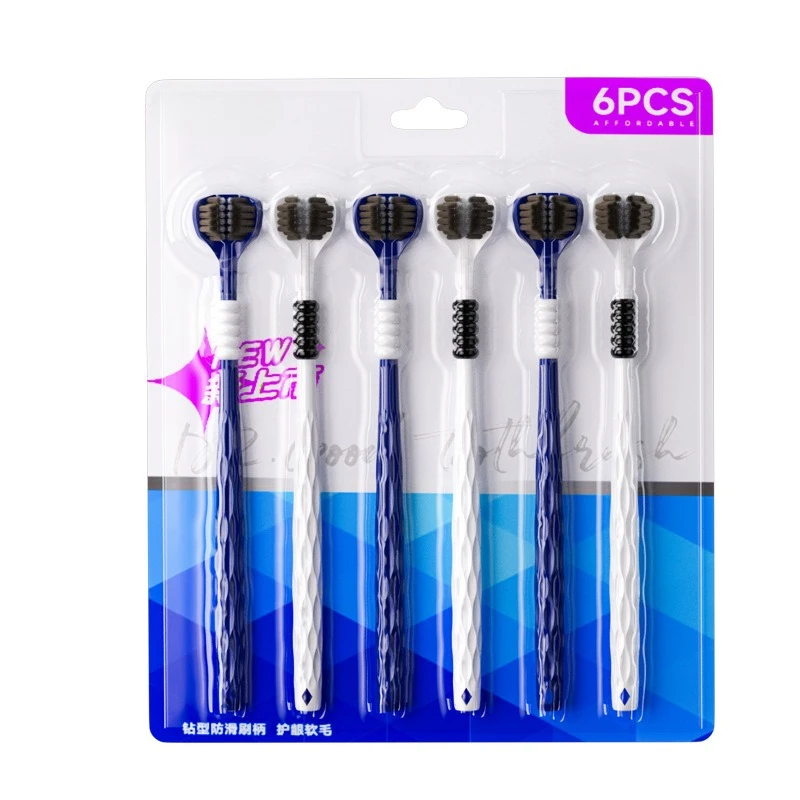 6pcs/pack Three-sided Toothbrush 3D U-shaped Deep Teeth Cleaning Brush Anti-slip Handle Multifunctional Toothbrush Family Use