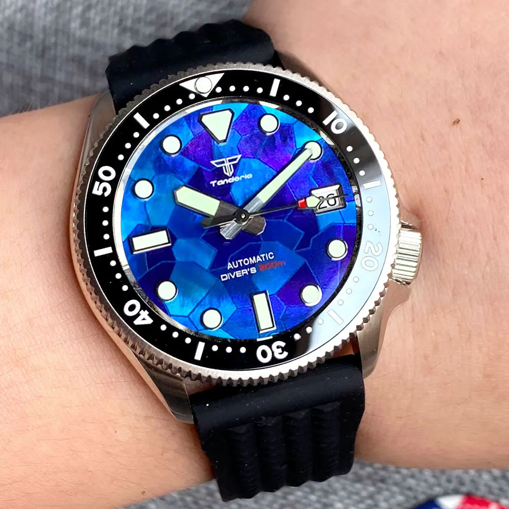 Tandorio MOP Dial 20bar impermeabile Dive orologio meccanico da uomo 37mm orologio da polso in acciaio NH35 3.8 Crown Small Sport Watch Reloj