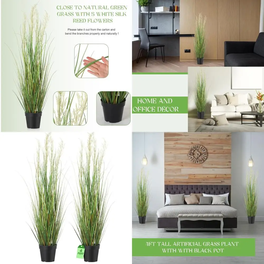 

Set of 2 4-Foot Tall Artificial Grass Plants in Pots - Greenery for Home, Garden, and Decorative Use