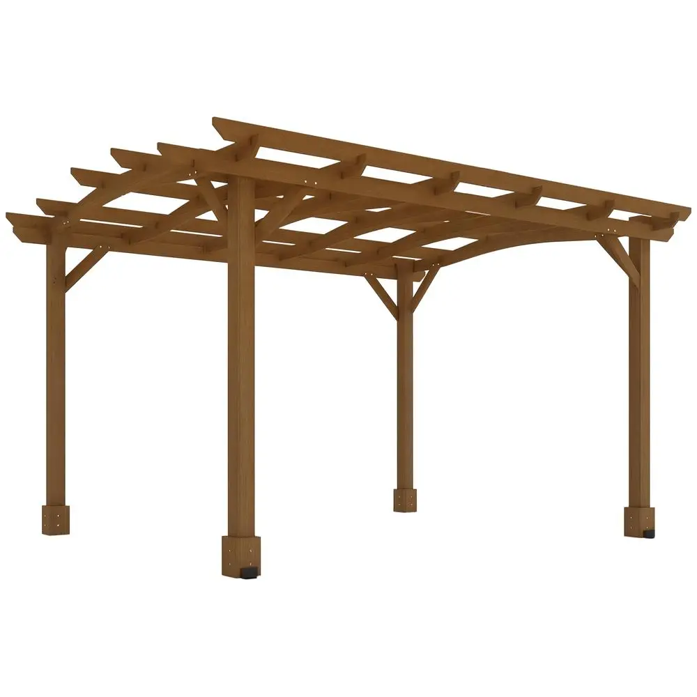 

10 x 12 Outdoor Pergola with Arched Roof for Climbing Plant Support, Wood Gazebo Grape Trellis with Stable Structure, Concrete