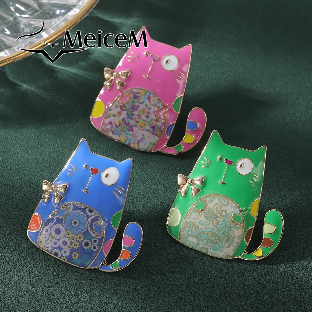 Meicem Cartoon Cat Brooch Pin Jewelry Cute Funny Trendy Lapel Pin Designer Enamel Brooches Pins for Women Girls 2024