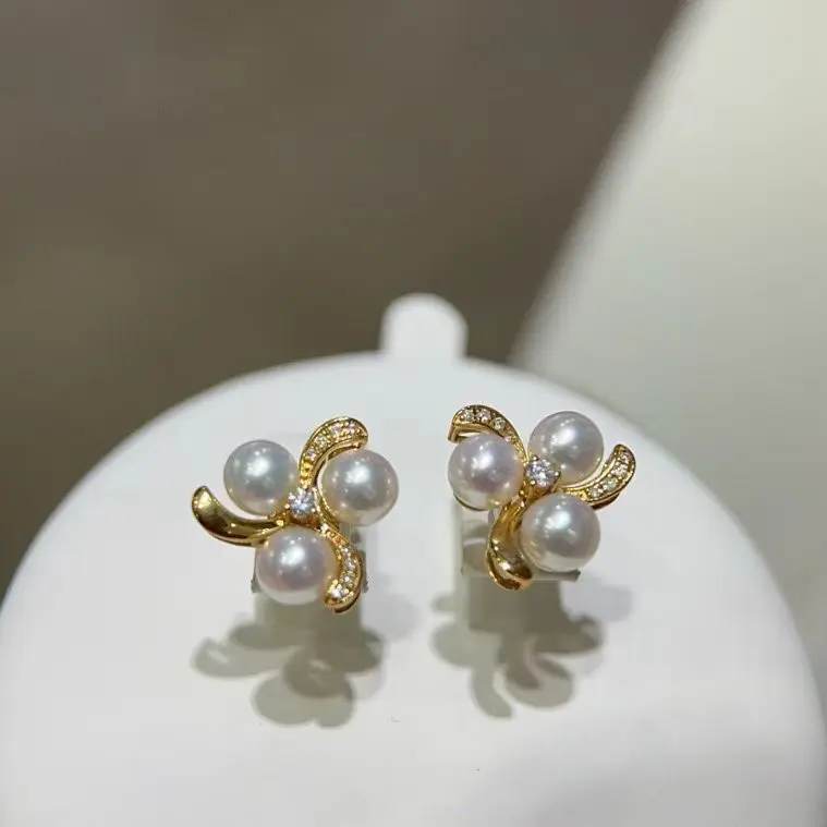 Certificate 925 Sterling Silver Freshwater Pearl Flower Earring 5-5.5m Aurora Luster Cherry Floral Ear Hoop Buckle Women Jewelry