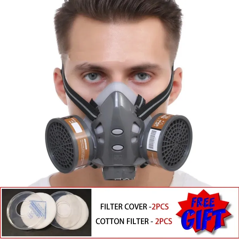 Half Face Respirator Dust Gas Mask With Double Filters For Factory Industry Spraying Survival Home Emergency Painting Safety