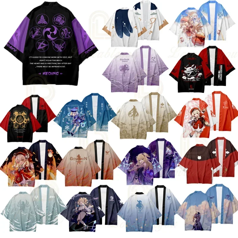 Genshin Impact Cosplay Kimono Japanese Anime Liyue Klee Zhongli Cloak Haori Harajuku Summer Clothing for Adults and Children