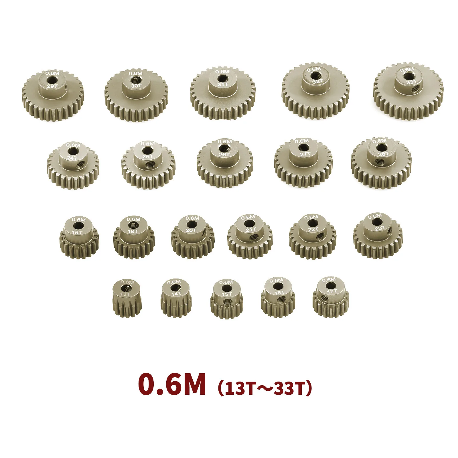 M0.6 3.175mm 13T 15T 17T 18T 20T 22T 24T 28T 30T 33T Aluminum Alloy Metal Pinion Motor Gear For 1/10 RC Model Car