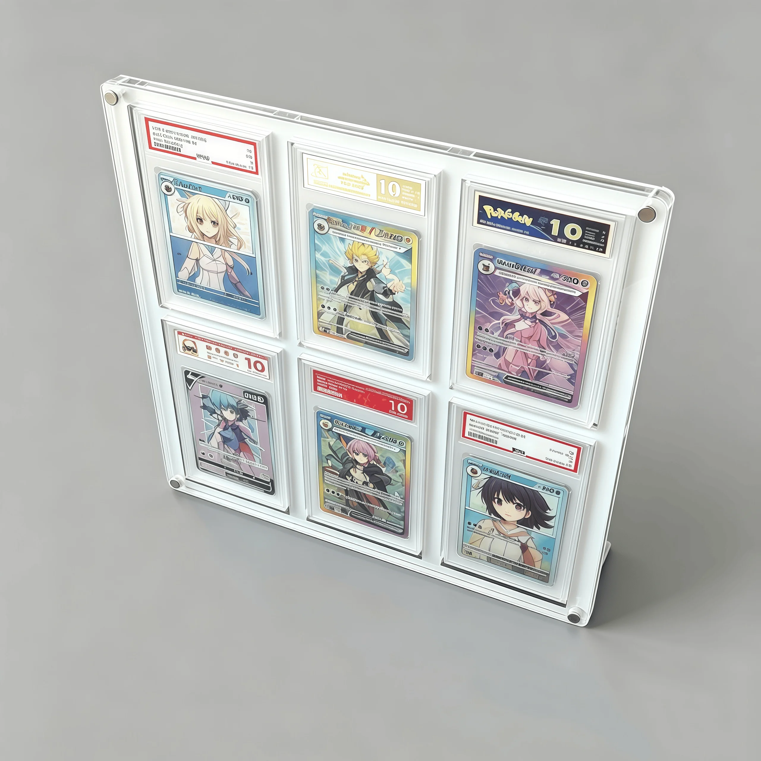 6スロットクリアエッジホワイトアクリルグレードカードディスプレイホルダー、ポケモン、遊戯王、ptcg、スポーツグレード評価トレーディングカード対応