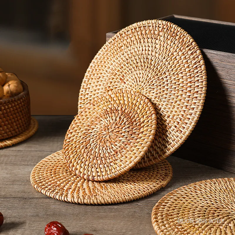 

2 шт./5 шт., плетеная посуда из натурального ротанга, коврики, бытовые термостойкие настольные коврики, чайные столики, подставки для чайников, кухонные аксессуары