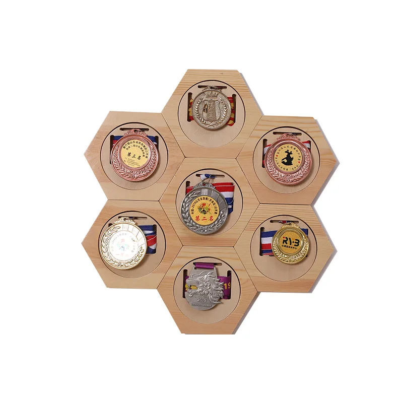 Wooden Hexagon DIY Medal Display Stand Household Honeycomb Wooden Medal Hanger