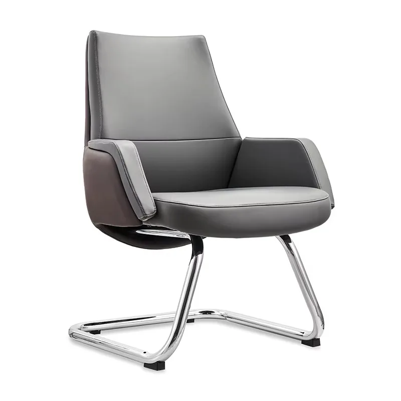 Chrome Metal Leg Grey Leather Training Conference Chair Commercial Boss Computer Office Chairs Without Wheels