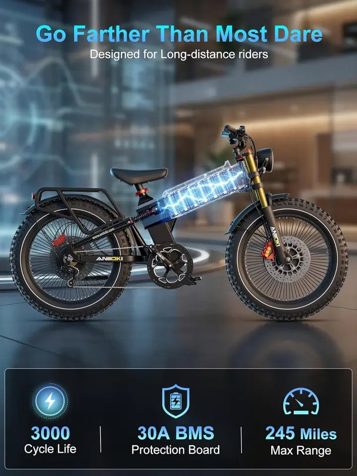 6000/7000W Dual Motor Electric Bike,46MPH 300Miles Long Range eBike,60/72V 70Ah/80Ah Battery,7-Speed,26×4.8" Fat Tire El image 8
