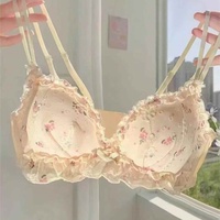 Floral Day French Pull Together Sexy Lace No-wire Bra Triangle Cup for Girls