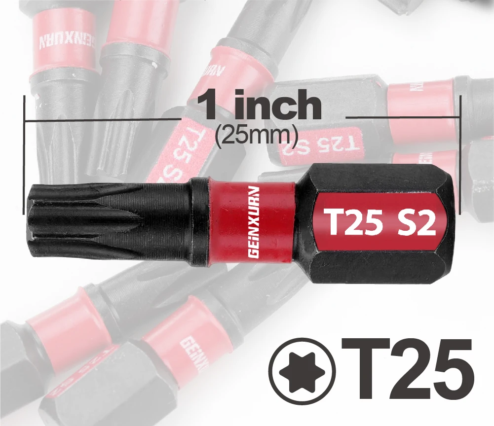 GEINXURN Impact Tough #25 Torx 1 in. Insert Driver Bits,Magnetic T25 Power Bits, S2 Alloy Steel T25 Screwdriver Bits Set Bulk